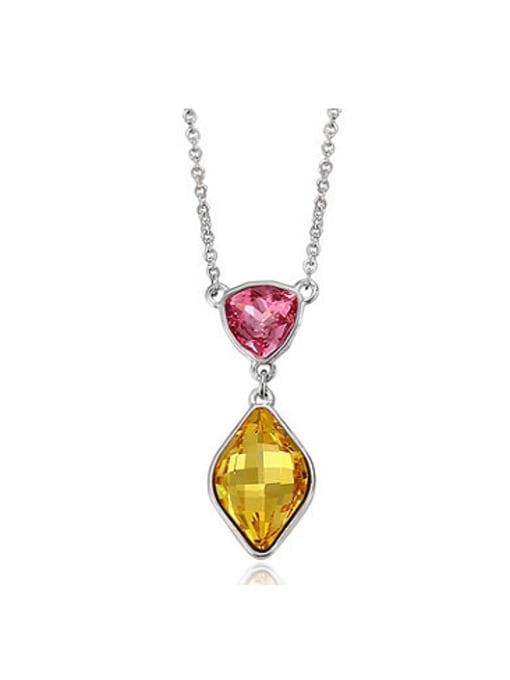 Yellow Copper Alloy White Gold Plated Fashion Water Drop Artificial Crystal Necklace