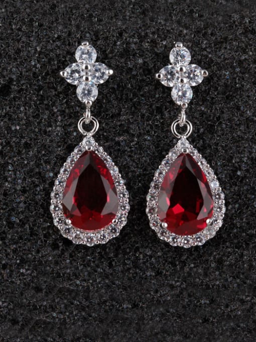 Qing Xing Diamond Zircon Drop Rose Red High-grade Dinner drop earring 1