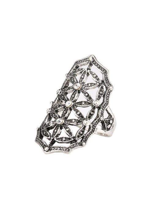 Ancient Silver Retro style Hollow Rhinestones Alloy Ring