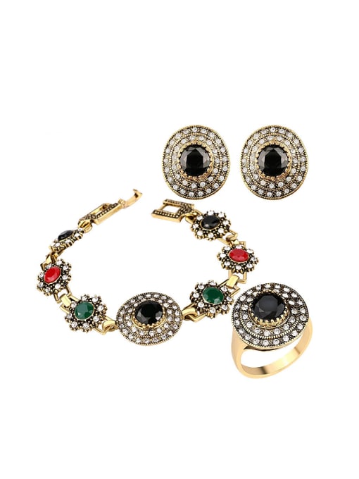 Gujin Bohemia style Colorful Resin stones White Crystals Alloy Three Pieces Jewelry Set 0