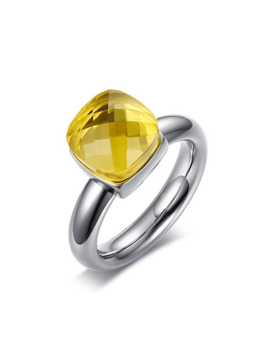 CONG All-match Yellow Glass Bead Stainless Steel Ring 0