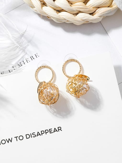 1# Alloy With Gold Plated Fashion Metal Ball Imitation Pearl Drop Earrings