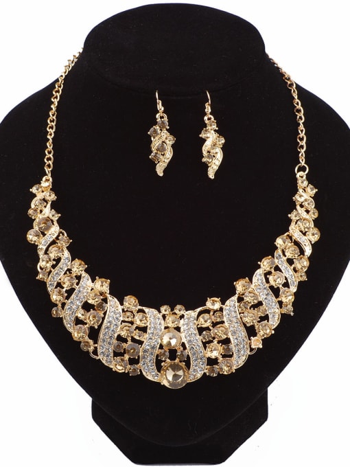 Champagne Exaggerated Cubic Crystals White Rhinestones Alloy Two Pieces Jewelry Set