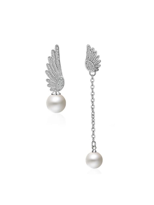 AI Fei Er Fashion Imitation Pearl Asymmetrical Wings Stud Earrings 0