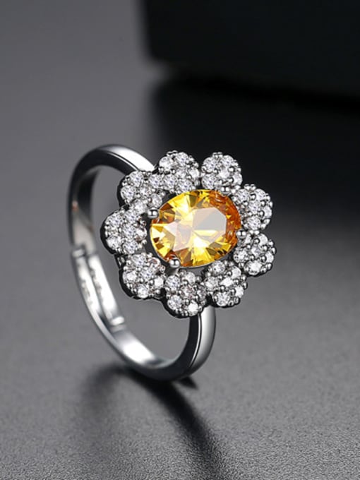 yellow Copper With Platinum Plated Delicate Flower  Free Size  Rings