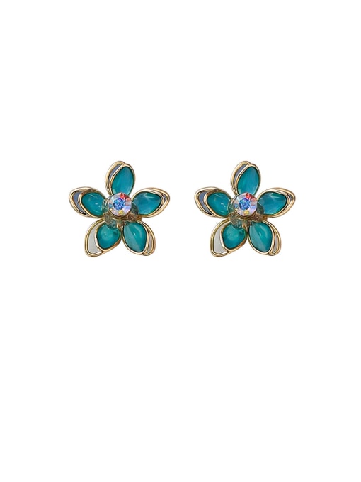 C blue Alloy With Acrylic Cute Colour Lotus Stud Earrings