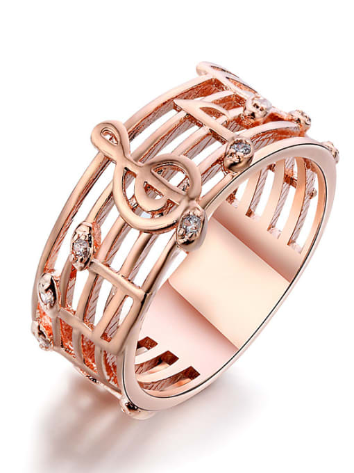 Rose Gold New musical notes copper gold plated zircon rings
