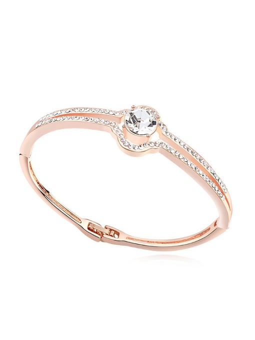 White Fashion Cubic austrian Crystals Rose Gold Plated Alloy Bangle