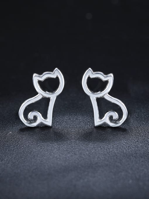 ZK Simple Hollow Kitten 925 Sterling Silver Stud Earrings