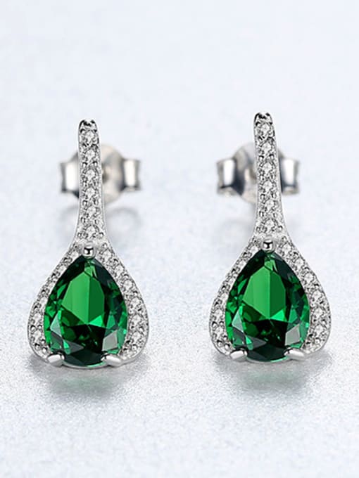 green 925 Sterling Silver With Platinum Plated Delicate Water Drop Drop Earrings