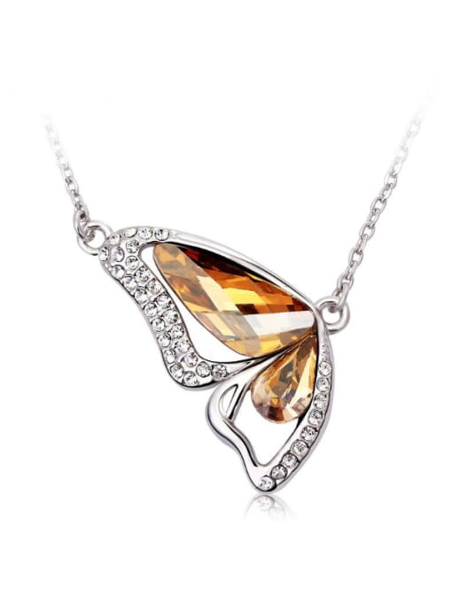 Platinum White Women 18K Gold Butterfly Shaped Crystal Necklace