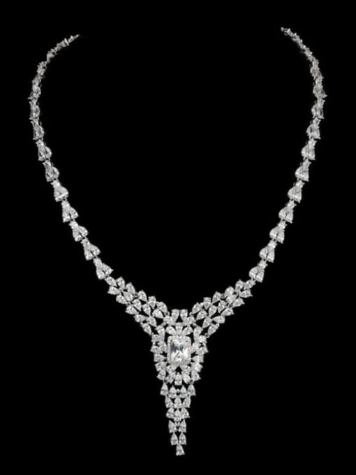 BLING SU Copper inlaid AAA zircon bridal luxury Necklace