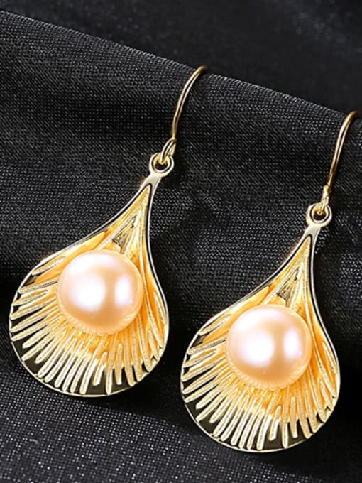 18K-gold Sterling silver 9-9.5mm natural pearl 18K gold plated earrings