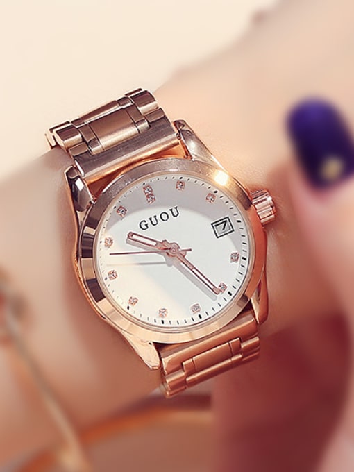 white GUOU Brand Classical Rose Gold Plated Watch