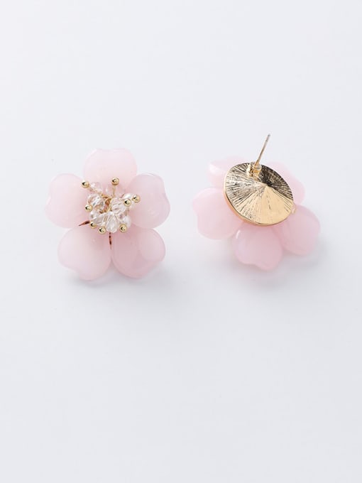 A Pink Alloy With Rose Gold Plated Simplistic Flower Stud Earrings