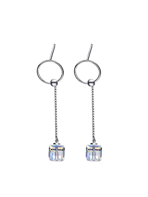 multi-color S925 Silver Square-shaped threader earring