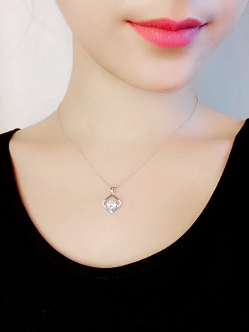 kwan Diamond Shaped Shining Zircons Clavicle Necklace 1
