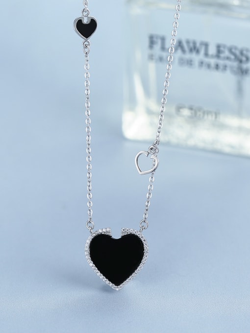 One Silver Simple Black Heart shaped Carnelian 925 Silver Necklace 1