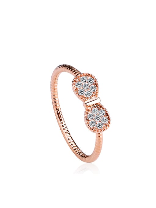OUXI 18K Rose Gold Bowknot Shaped Zircon Ring 0