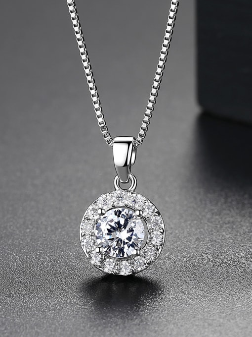BLING SU Copper With Platinum Plated Classic Round Cubic Zirconia Necklaces & Pendants 3