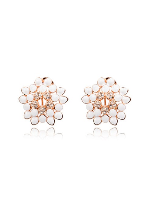 Rose Gold Fashion Flower Shaped Austria Crystal Enamel Earrings