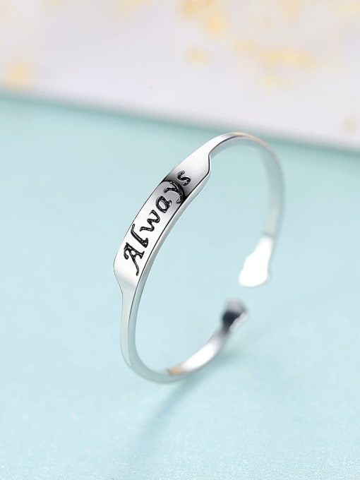 CCUI 925 Sterling Silver With Platinum Plated Simplistic Monogrammed Free Size  Rings 2