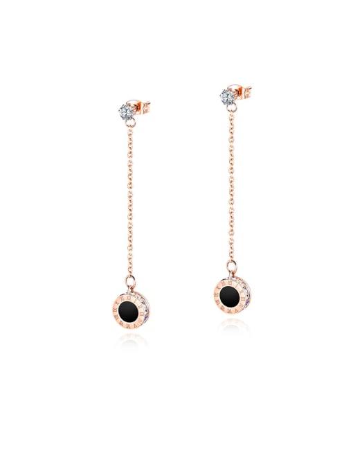 533-Eardrop Stainless Steel With Rose Gold Plated Simplistic Round Threader Earrings