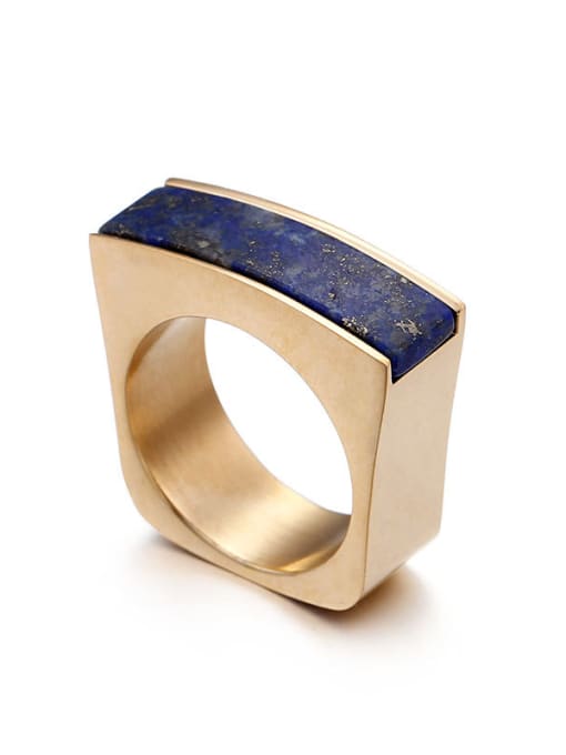 blue Stainless Steel With Gold Plated Fashion Geometric Solitaire Rings
