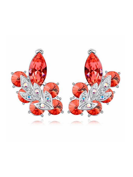 red Fashion Leaves Geometrical austrian Crystals Alloy Stud Earrings