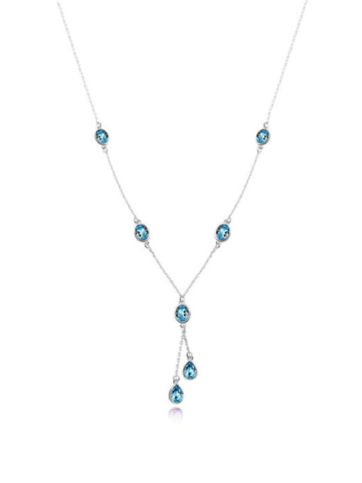 light blue Simple Little austrian Crystals Alloy Platinum Plated Necklace