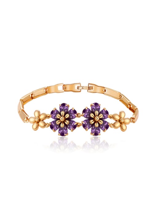 purple 2018 Copper Alloy 18K Gold Plated Fashion Flower Zircon Bracelet