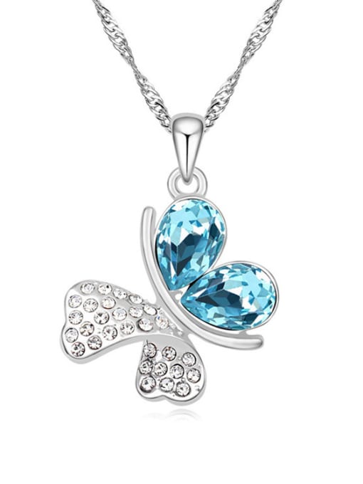 light blue Fashion austrian Crystals-covered Butterfly Pendant Alloy Necklace