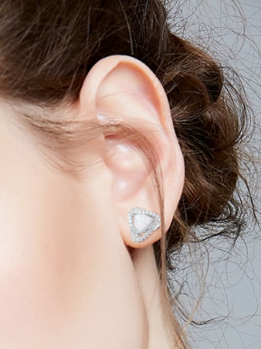 CEIDAI Fashion Little Opal stones Cubic Zirconias 925 Silver Stud Earrings 1