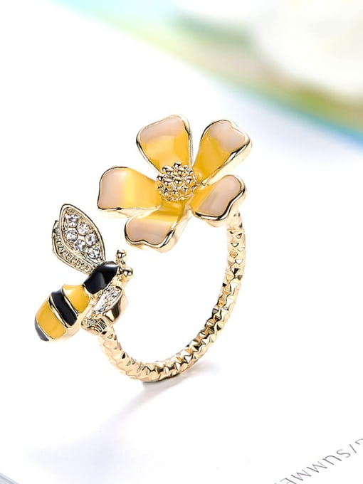 CEIDAI Personalized Little Bee Flower 925 Silver Opening Ring 3