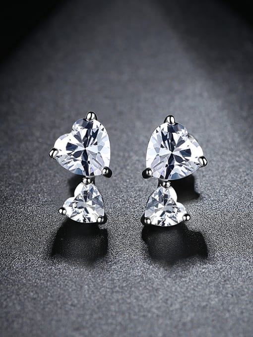BLING SU AAA zircon inlaid simple fashion style heart-shaped Earrings
