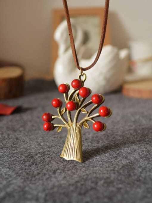Dandelion Women Tree Red Beads Necklace 0