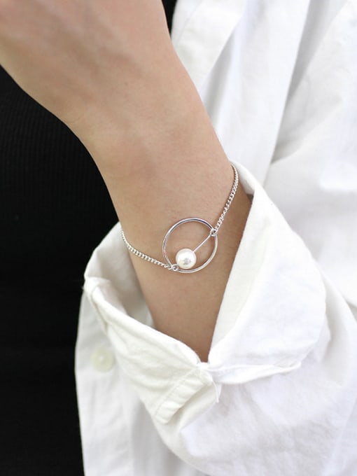 DAKA Simple White Artificial Pearl Silver Bracelet 1