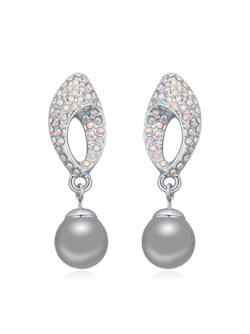 gray Exquisite Imitation Pearls Shiny Tiny Crystals Alloy Stud Earrings