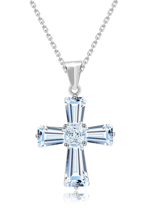 BLING SU AAA zircon crystal clear Cross Necklace 0