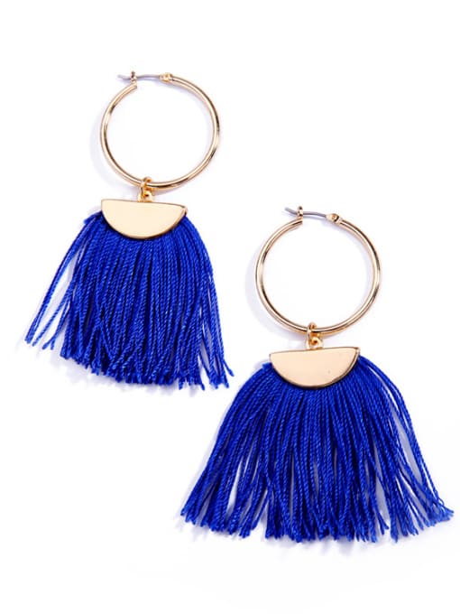 Blue -2 Fan and Round Shaped Women Fashion Tassel Earrings