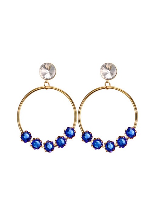 Blue Exaggerated Gold Plated Blue Rhinestones Titanium Drop Earrings