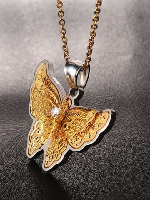 gold Trendy Gold Plated Butterfly Shaped Rhinestone Pendant