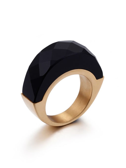 black Stainless Steel With Gold Plated Fashion Solitaire Rings