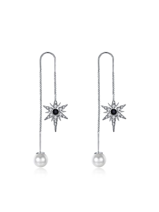 platinum Fashion Artificial Pearl Rhinestone-studded Star Line Earrings