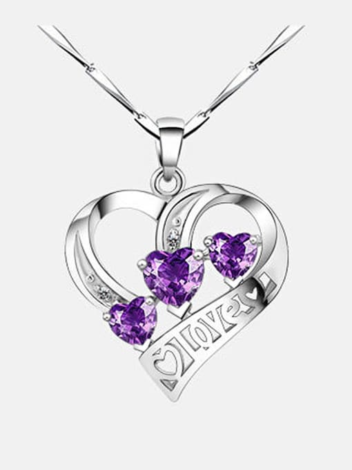 Purple Fashion Cubic Zirconias Hollow Heart shaped Pendant
