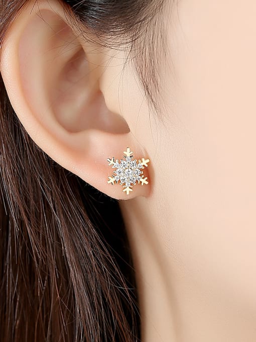 BLING SU Copper With Gold Plated Simplistic Flower Stud Earrings 1