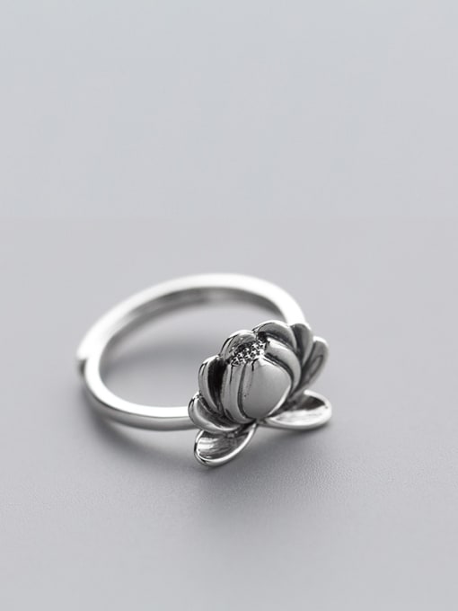 Rosh Temperament Adjustable Flower Shaped S925 Silver Ring 0