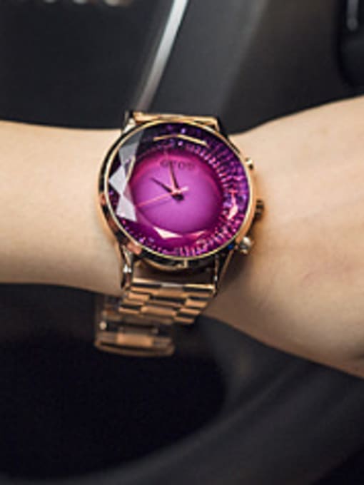 Purple & rose gold GUOU Brand Fashion Butterflies Rhinestone Watch