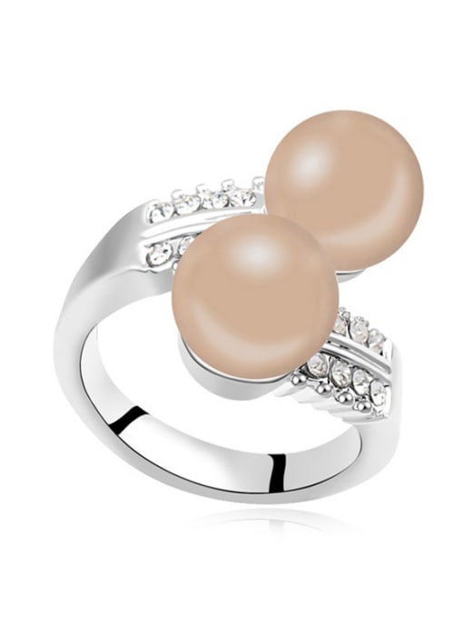 nude Exaggerated Imitation Pearls Crystals Alloy Ring