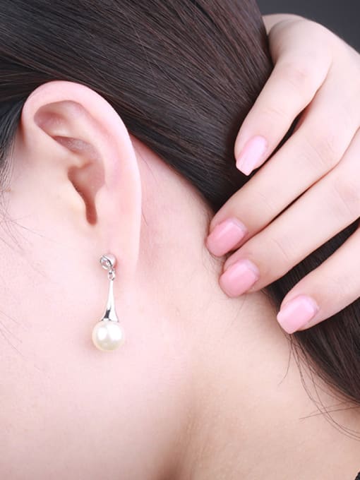 White Colorful Pearl Platinum Plated Round Shaped Stud Earrings